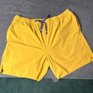 Fabletics shorts. Gold with Purple liner and drawstring. Very good condition.
